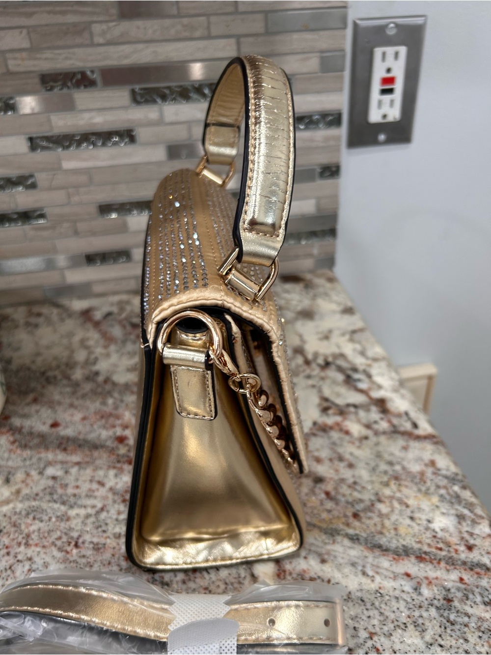 Aldo Gold Rhinestone Top-Handle Crossbody Bag/ very rare - Picture 4 of 8